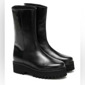 Dorothee Schumacher Sporty Platform Black Leather Combat Moto Dress Boots 37 NEW